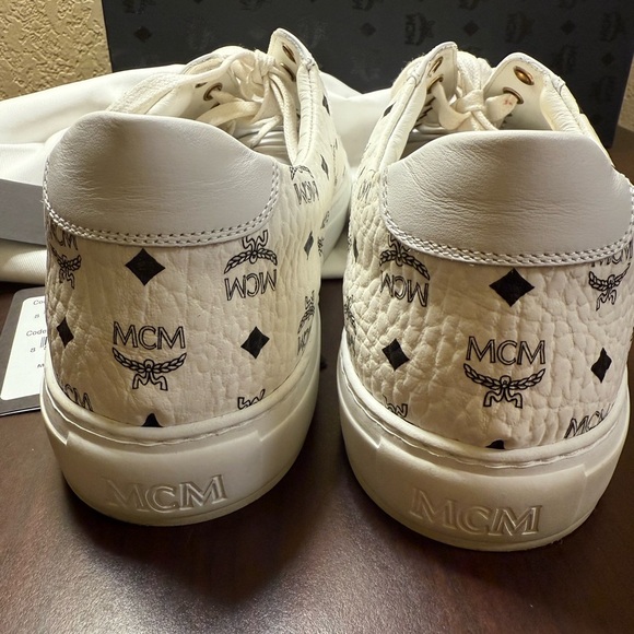 MCM White Leather Sneakers with Logo Pattern - Picture 2 of 13